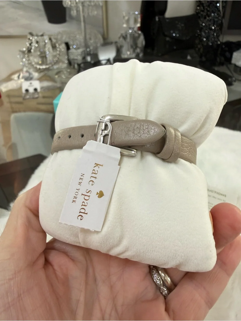 KATE SPADE Silver Sunray Dial Taupe Leather Strap Watch